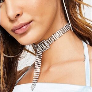 Elegant Silver Rhinestone Choker Necklace